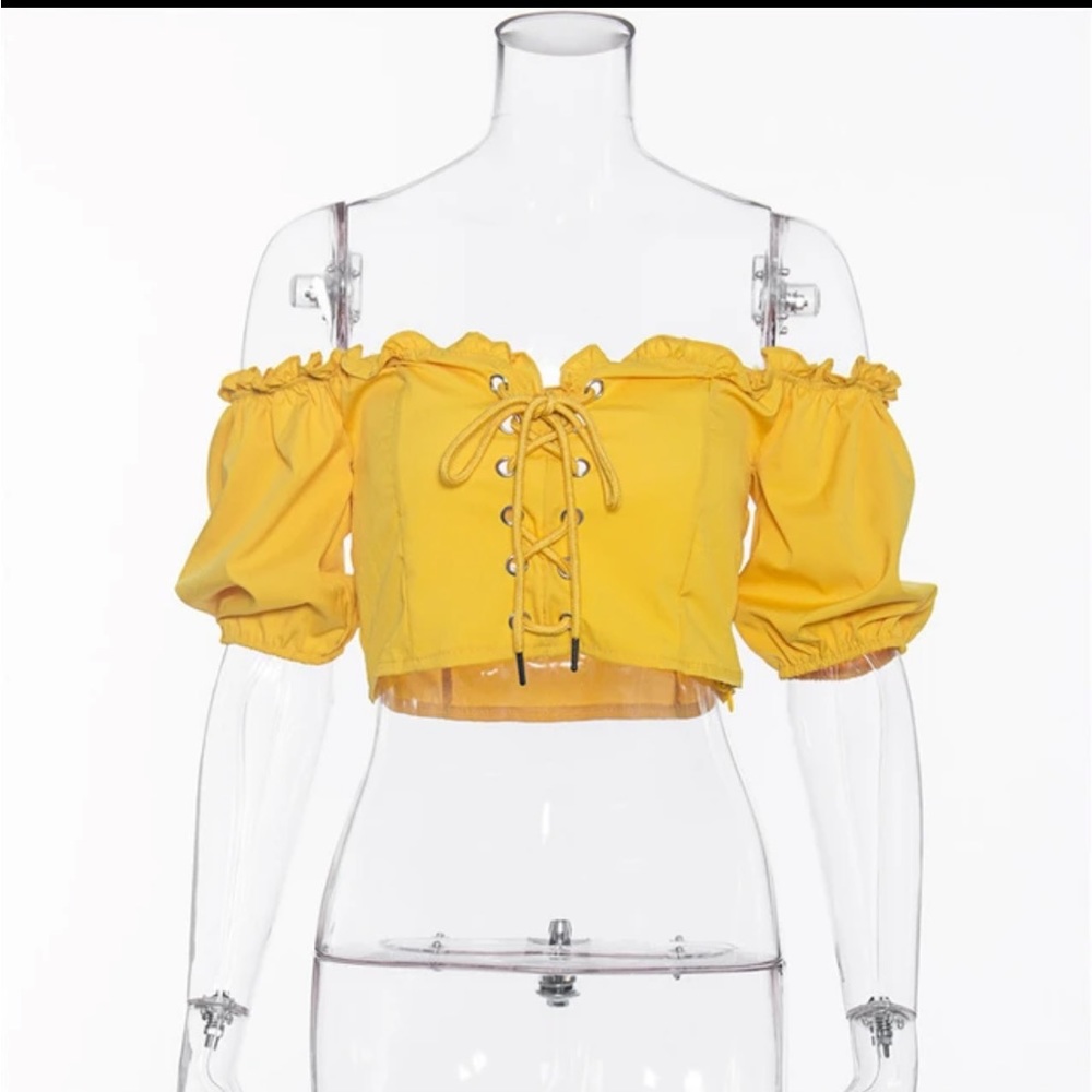 Biashe Yellow Off Shoulder Top Lace Up Size S